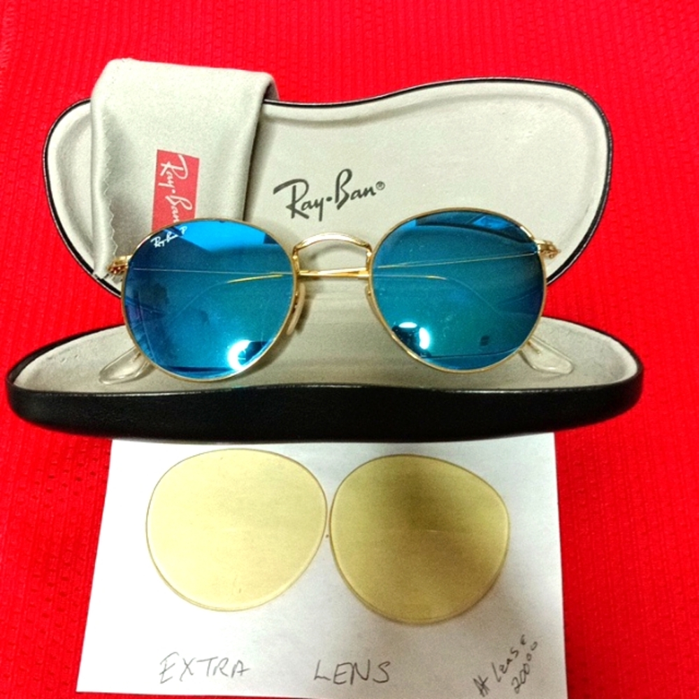 Ray-Ban Polarized Nice Blue tint LN RB gold metal Sunglasses